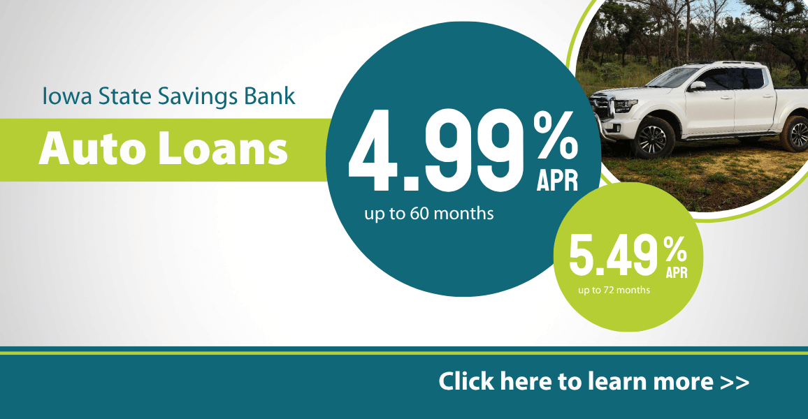 Auto loan special rates of 4.99% APR & 5.49% APR. Click for details